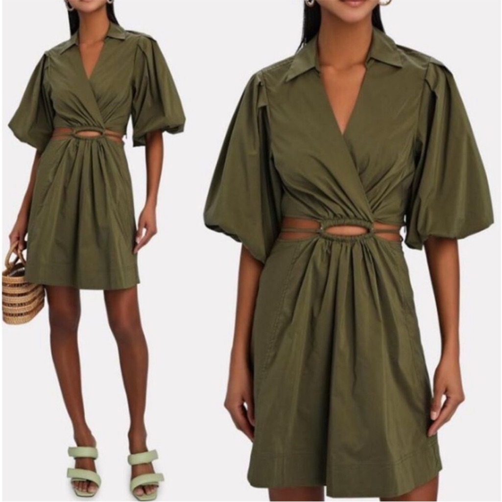 Jonathan Simkhai Aulora Cut-Out Poplin Mini Dress In Olive Green